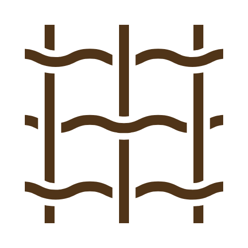 Three brown vertical lines intersecting with wavy horizontal lines on a white background.